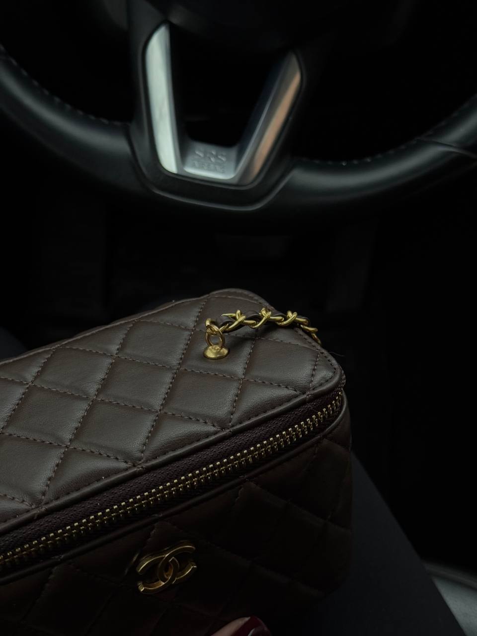 Chanel Classic Chocolate Lambskin Pearl Crush Vanity Bag - 5