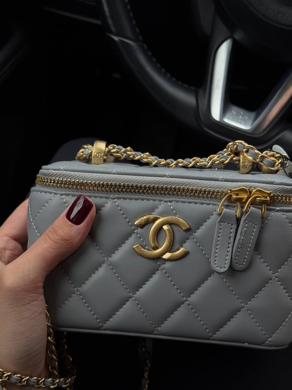 Chanel Classic Cream Lambskin Pearl Crush Vanity Bag Blue - 6