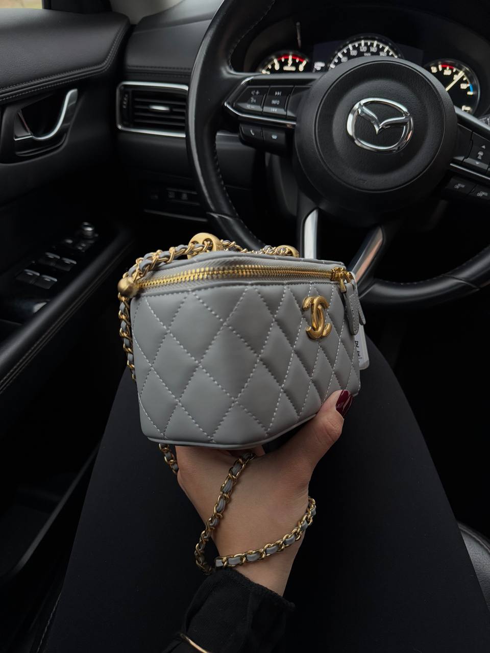 Chanel Classic Cream Lambskin Pearl Crush Vanity Bag Blue - 7