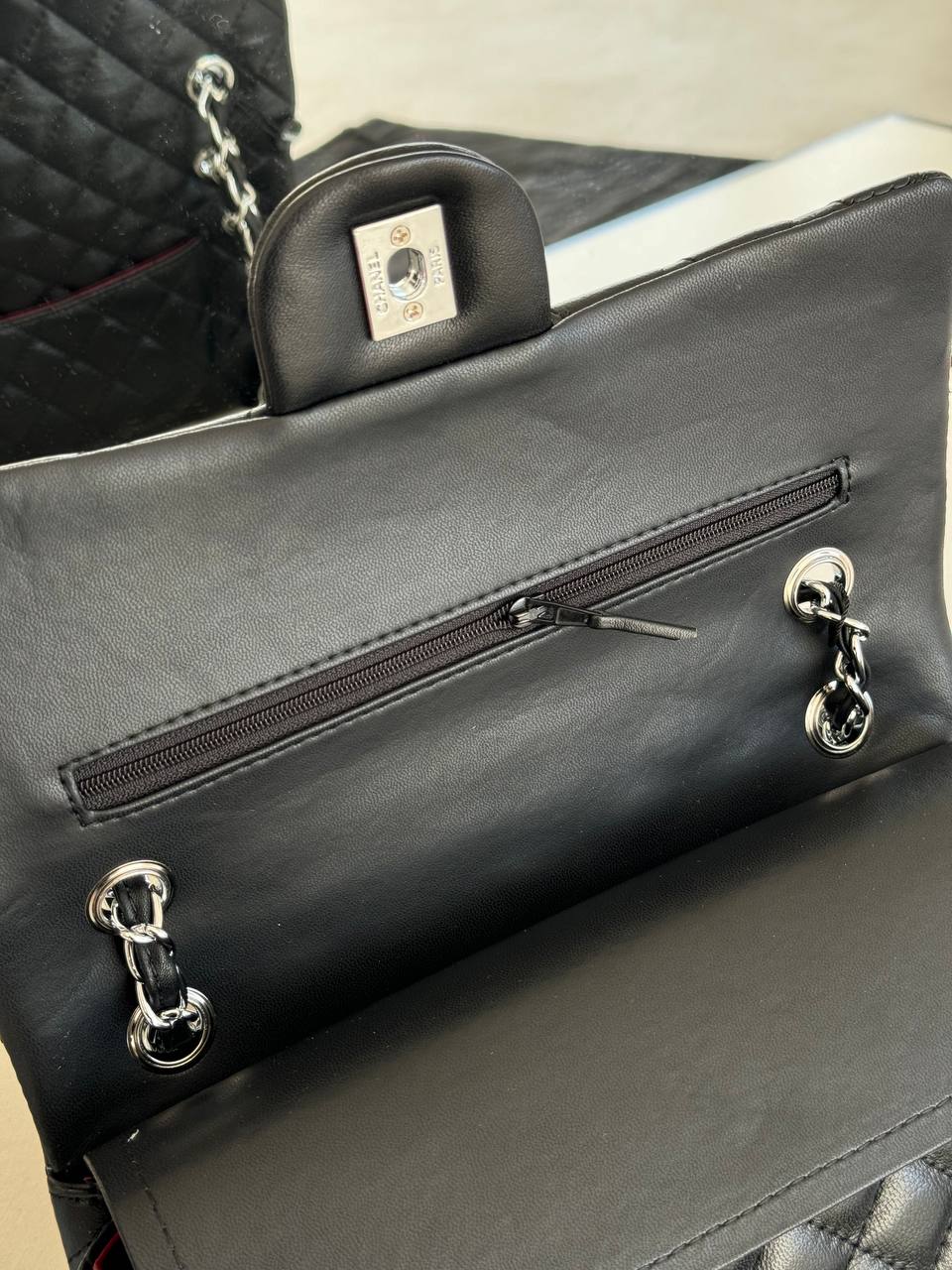 Chanel Classic Double Flap Bag Medium in Black Caviar Leather with Silver Hardware - 16