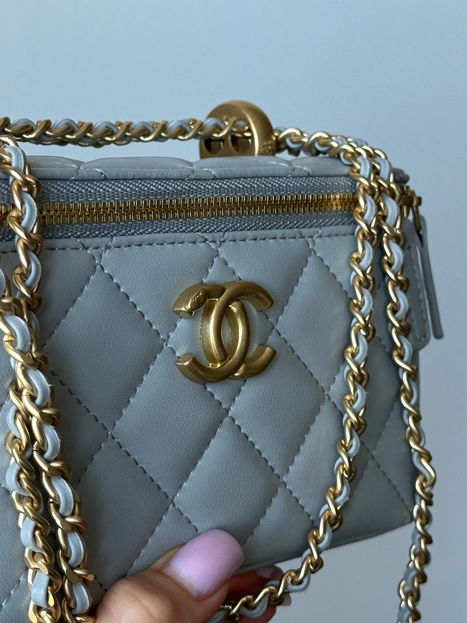 Chanel Classic Grey Lambskin Pearl Crush Vanity Bag Gold - 3