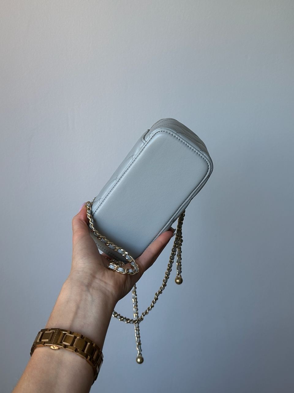 Chanel Classic Grey Lambskin Pearl Crush Vanity Bag Gold - 7