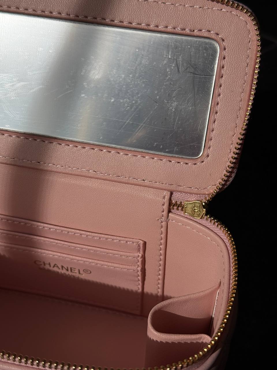 Chanel Classic Light Pink Lambskin Mini Vanity Case Gold - 13