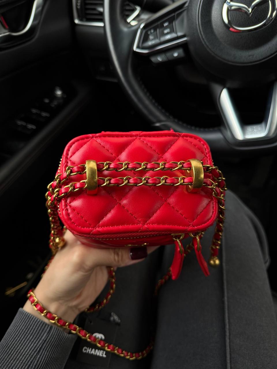 Chanel Classic Red Lambskin Pearl Crush Mini Vanity Case - 11