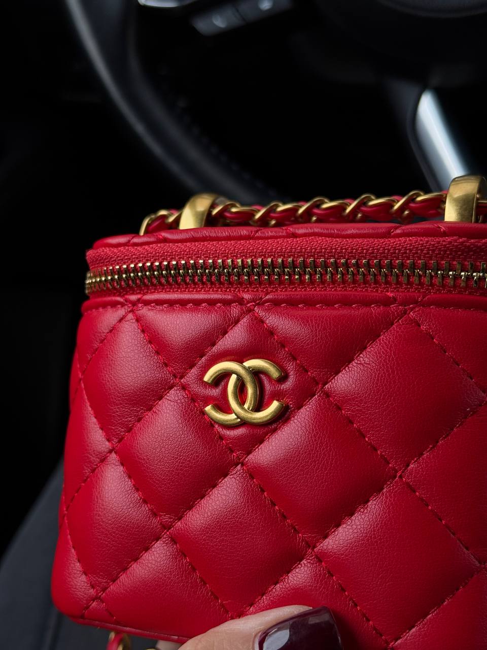 Chanel Classic Red Lambskin Pearl Crush Mini Vanity Case - 6