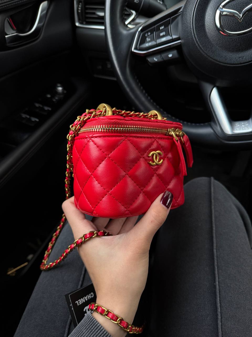 Chanel Classic Red Lambskin Pearl Crush Mini Vanity Case - 7