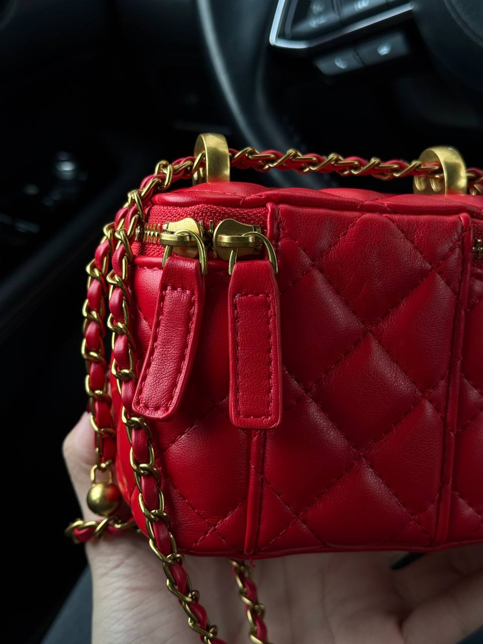 Chanel Classic Red Lambskin Pearl Crush Mini Vanity Case - 9