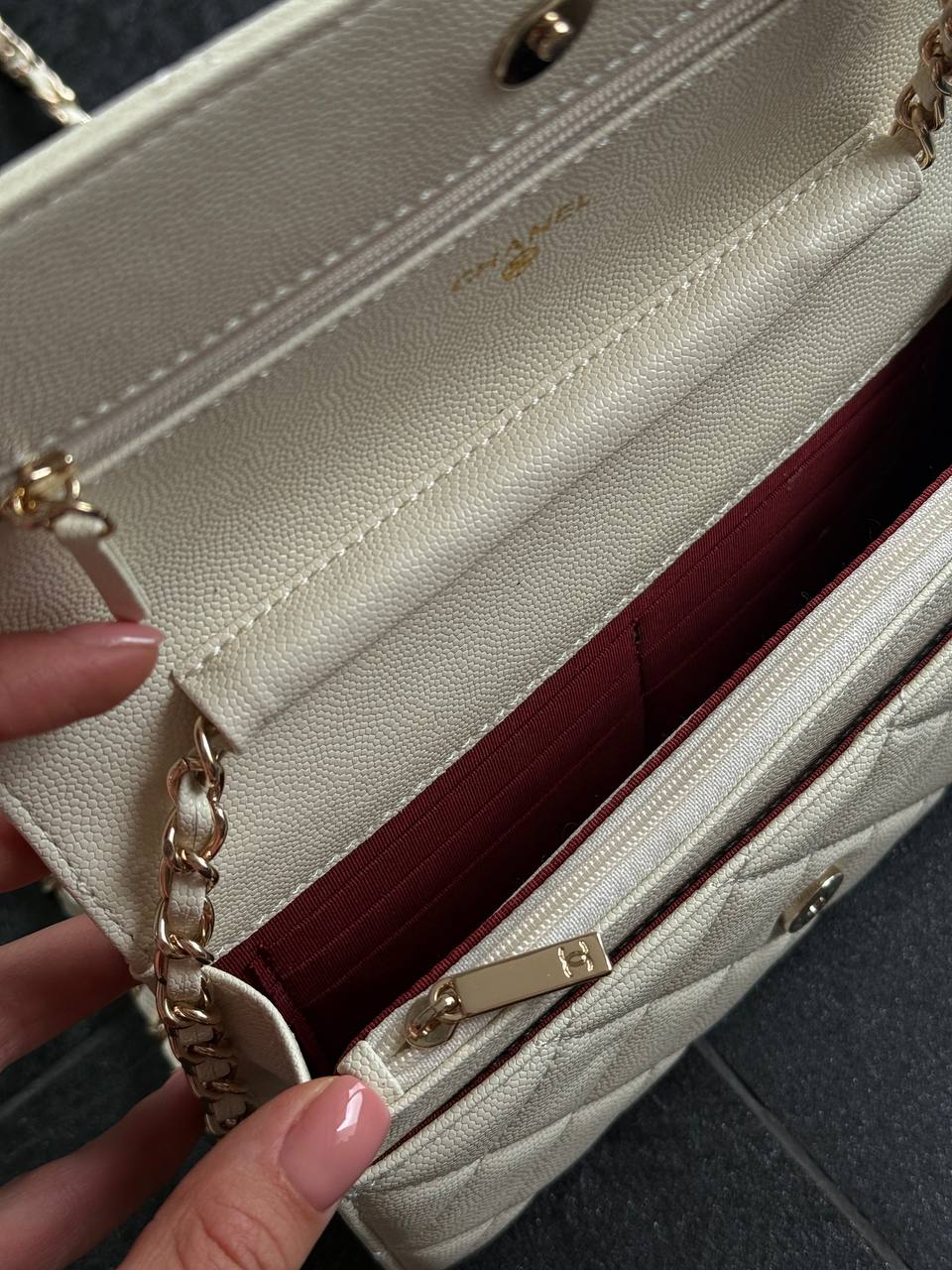 Chanel Classic Wallet on Chain Quilted Caviar Milk/Gold - 12