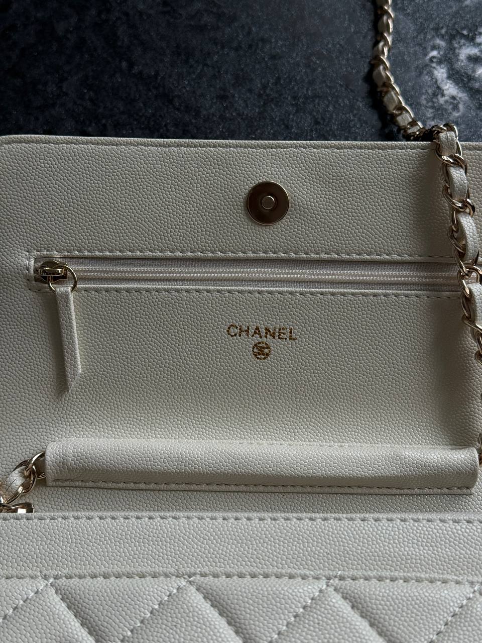Chanel Classic Wallet on Chain Quilted Caviar Milk/Gold - 13