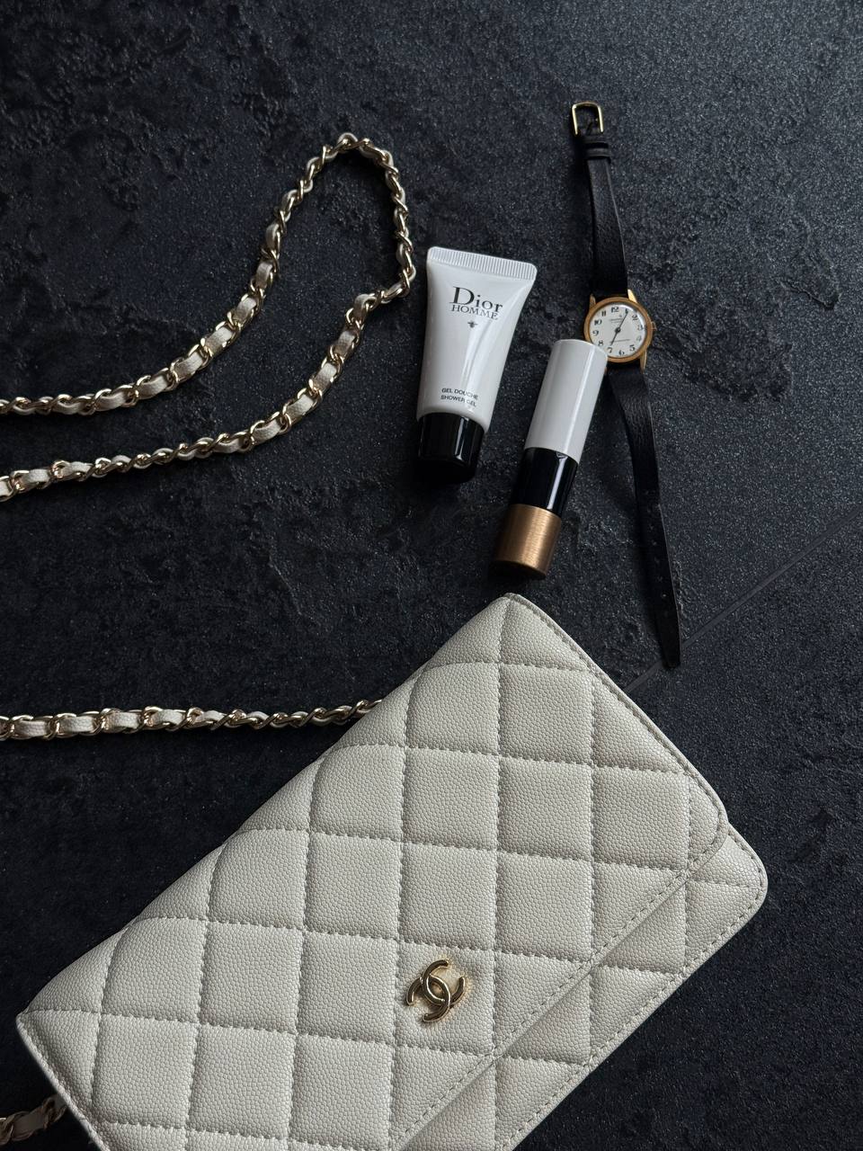 Chanel Classic Wallet on Chain Quilted Caviar Milk/Gold - 6