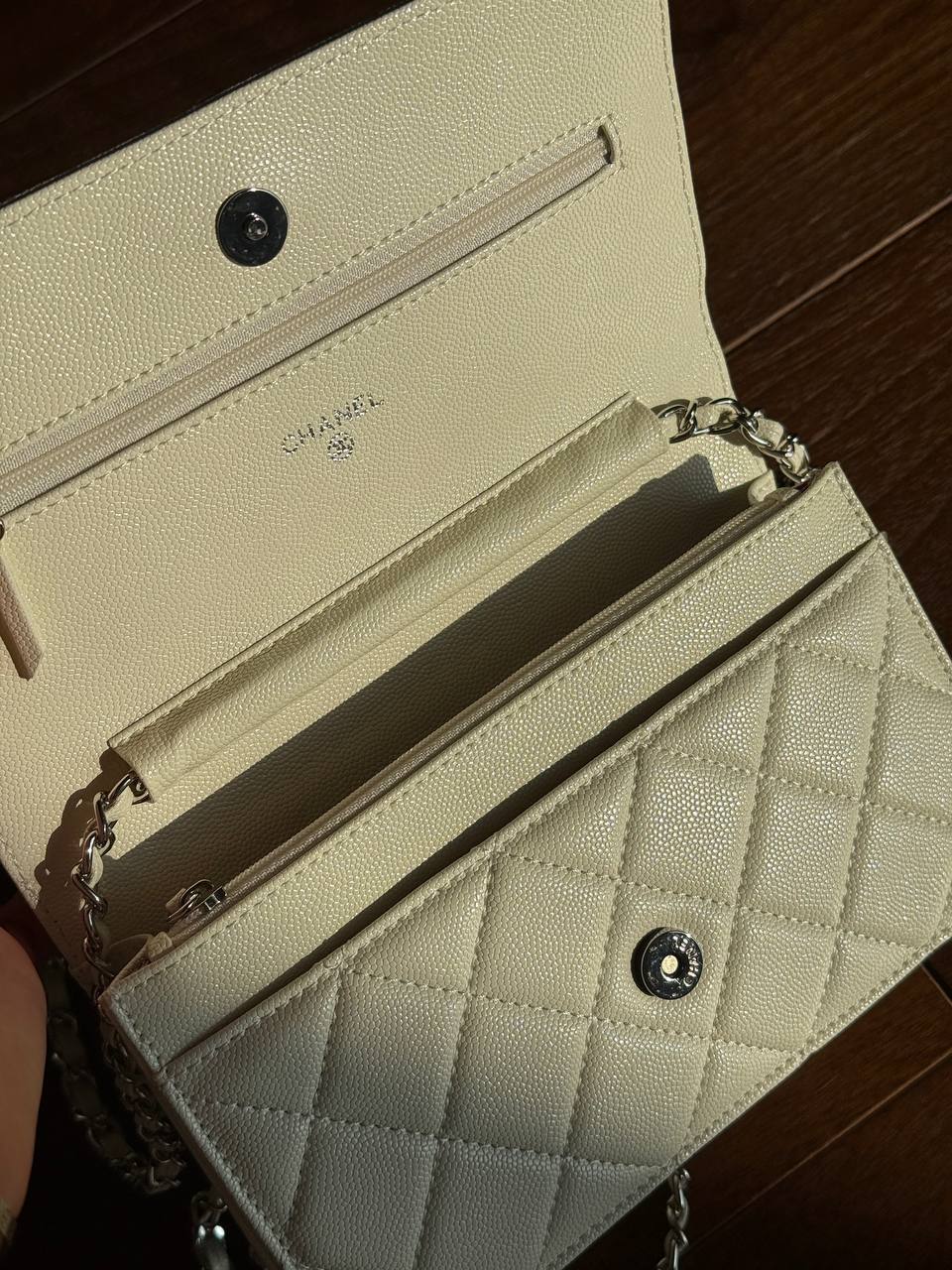 Chanel Classic Wallet on Chain Quilted Caviar White/Silver - 12