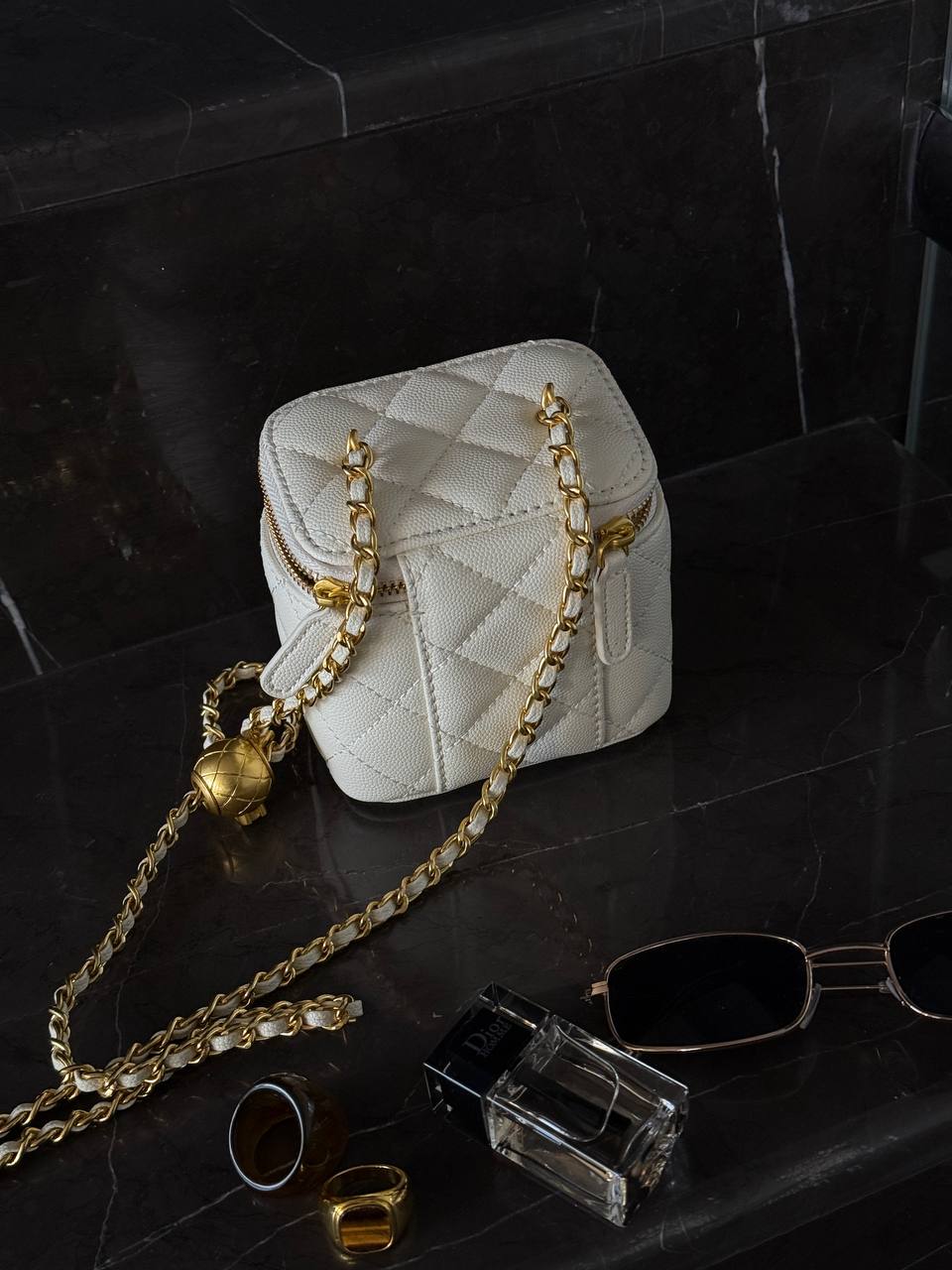Chanel Classic White Lambskin Pearl Crush Mini Vanity Case - 6