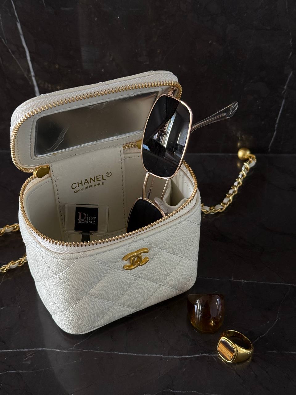 Chanel Classic White Lambskin Pearl Crush Mini Vanity Case - 7