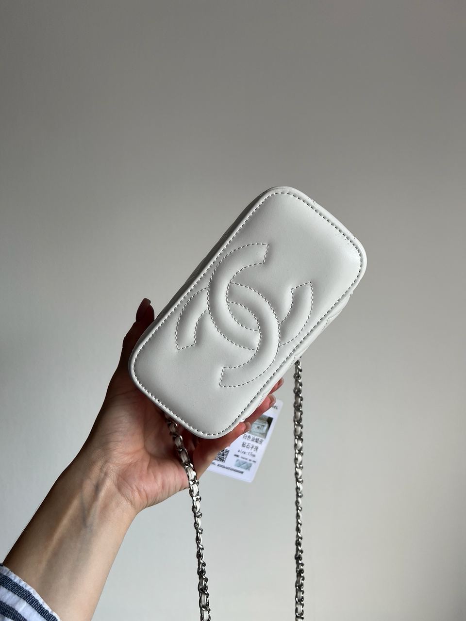 Chanel Classic White Lambskin Pearl Crush Vanity Bag Silver - 8