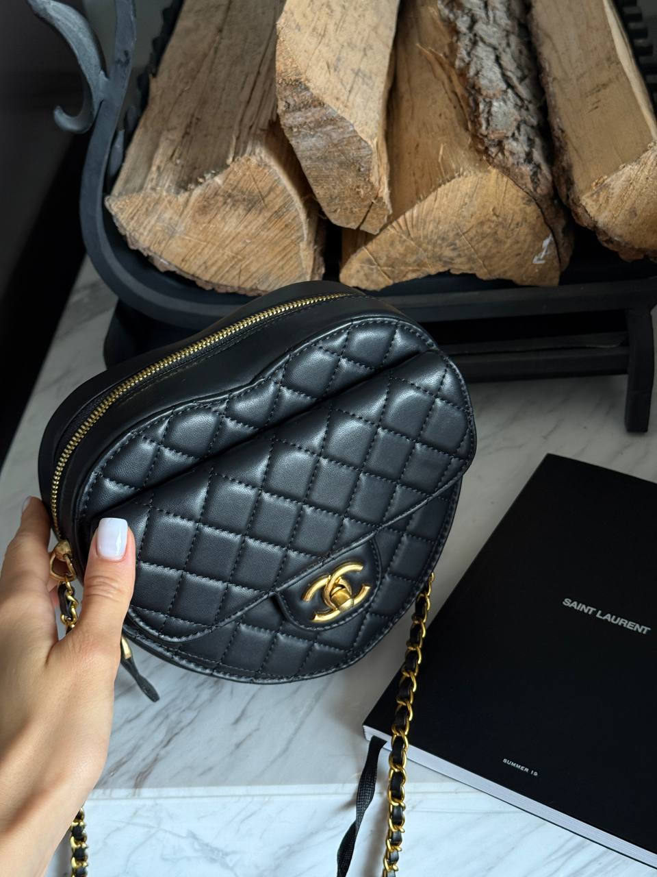 Chanel Heart Chain Clutch Bag Black - 4