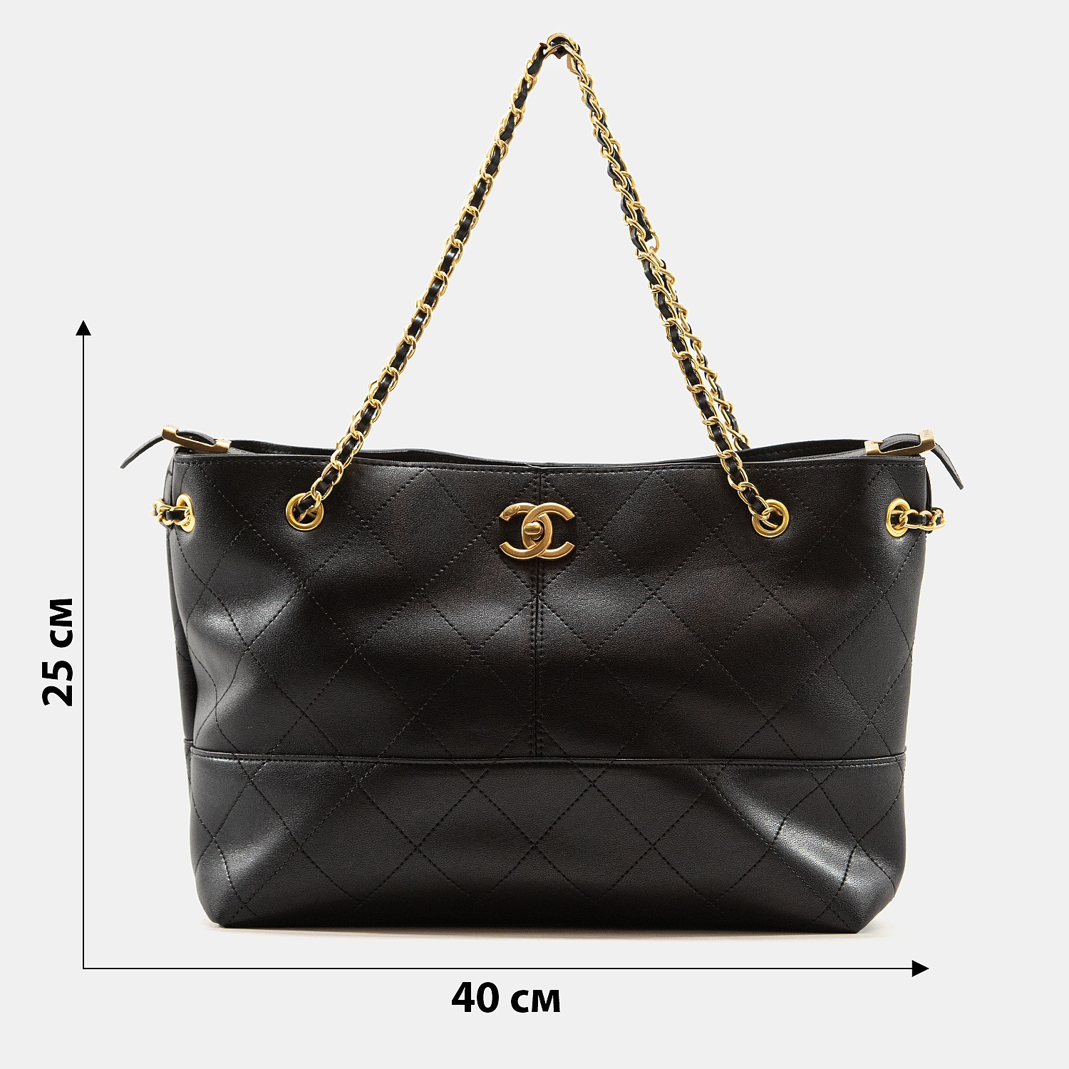 Chanel Large Shopping Bag Shiny Lambskin &amp; Gold-Tone Metal Black. - 3