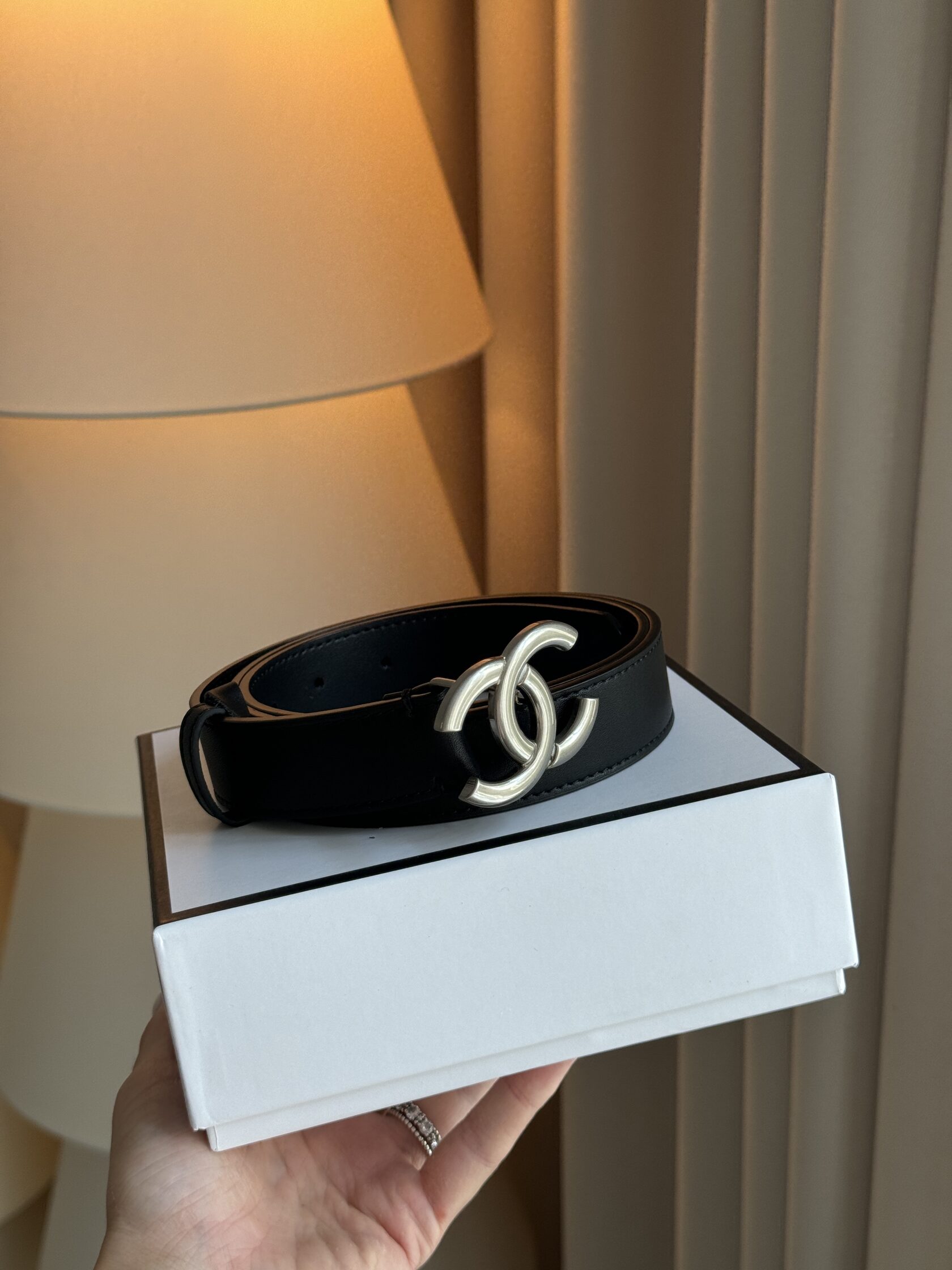 Chanel Leather Belt Black/Silver - 10