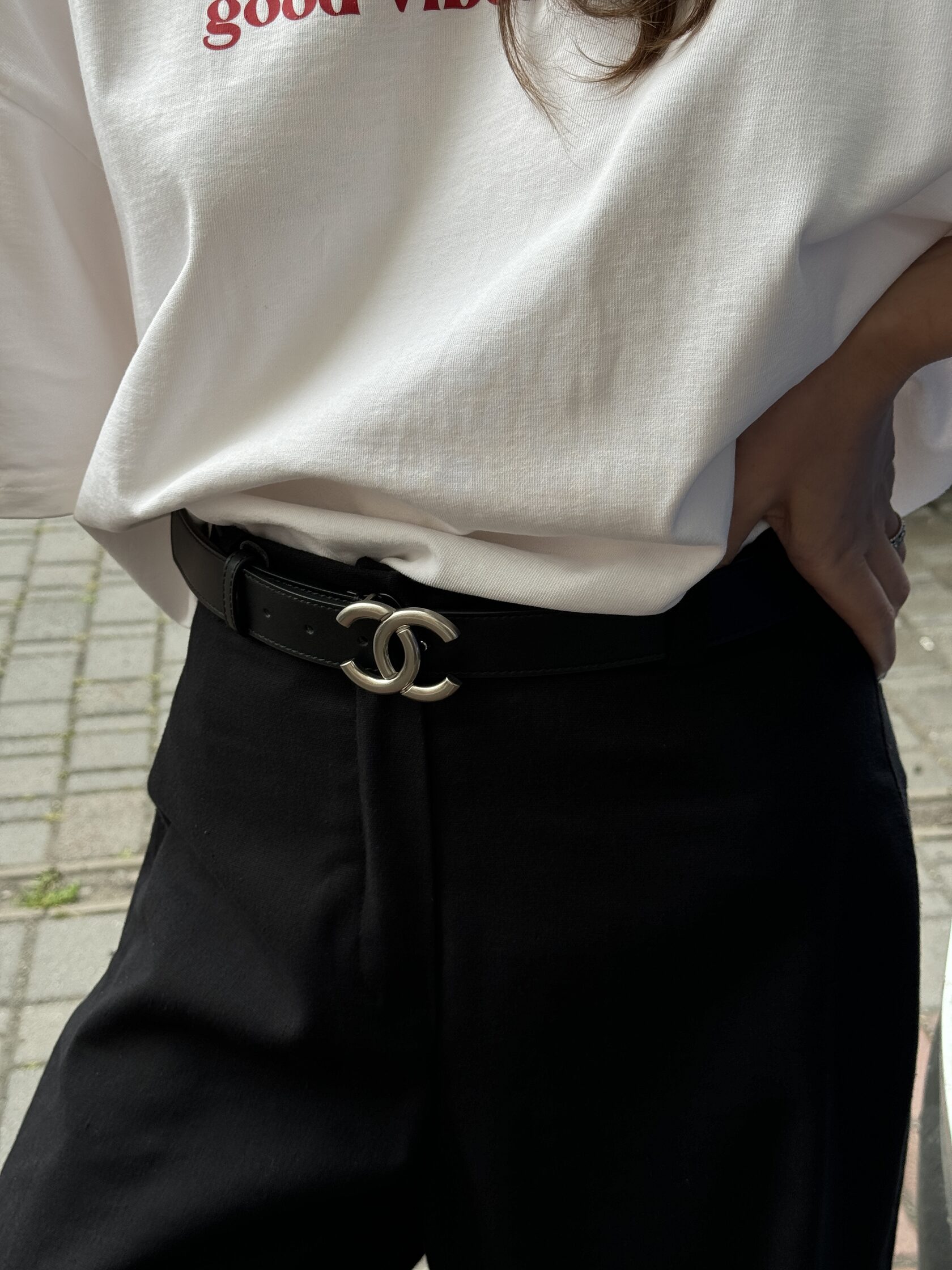 Chanel Leather Belt Black/Silver - 8