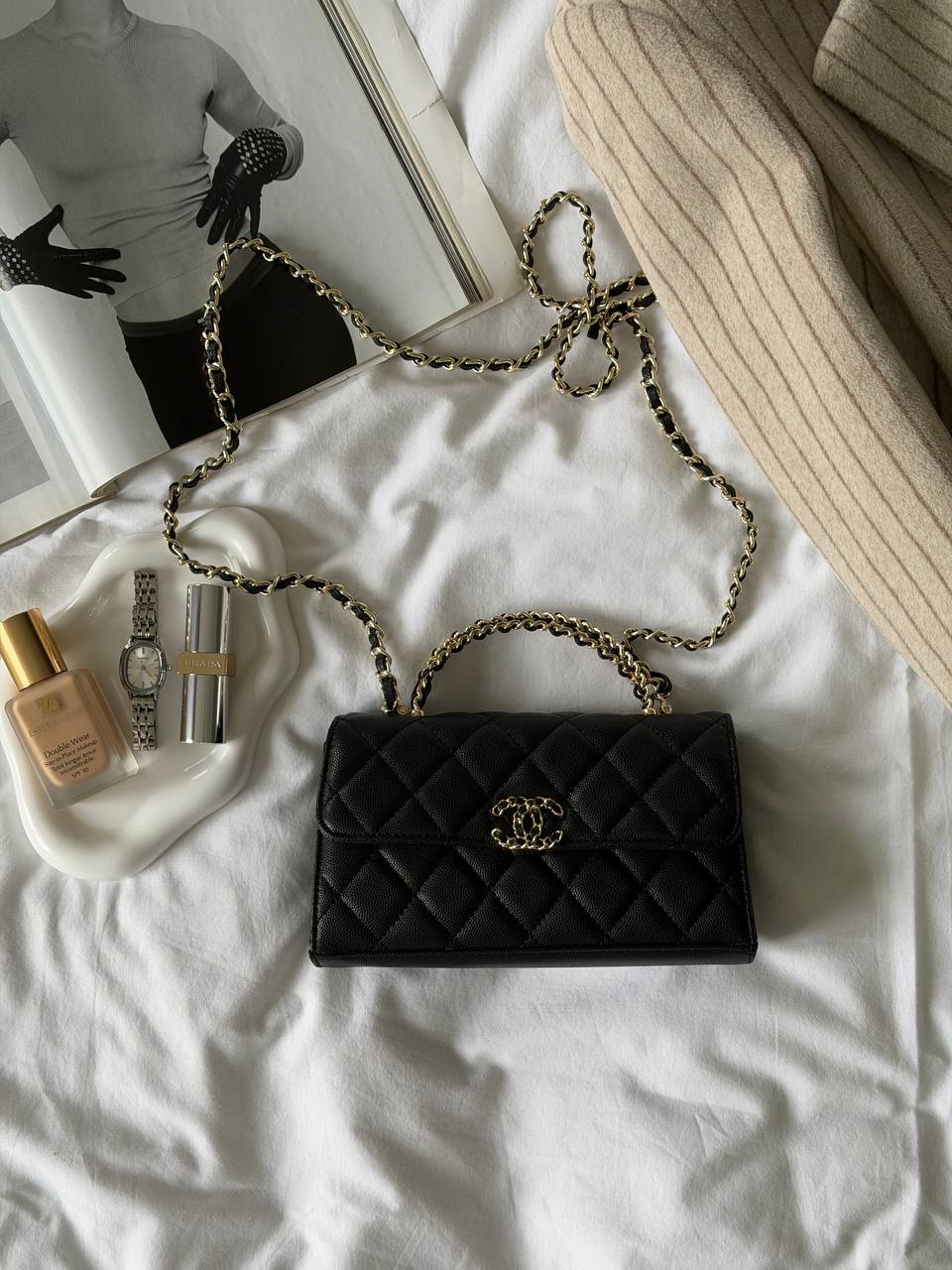 Chanel long flap wallet in black grained shiny - 3