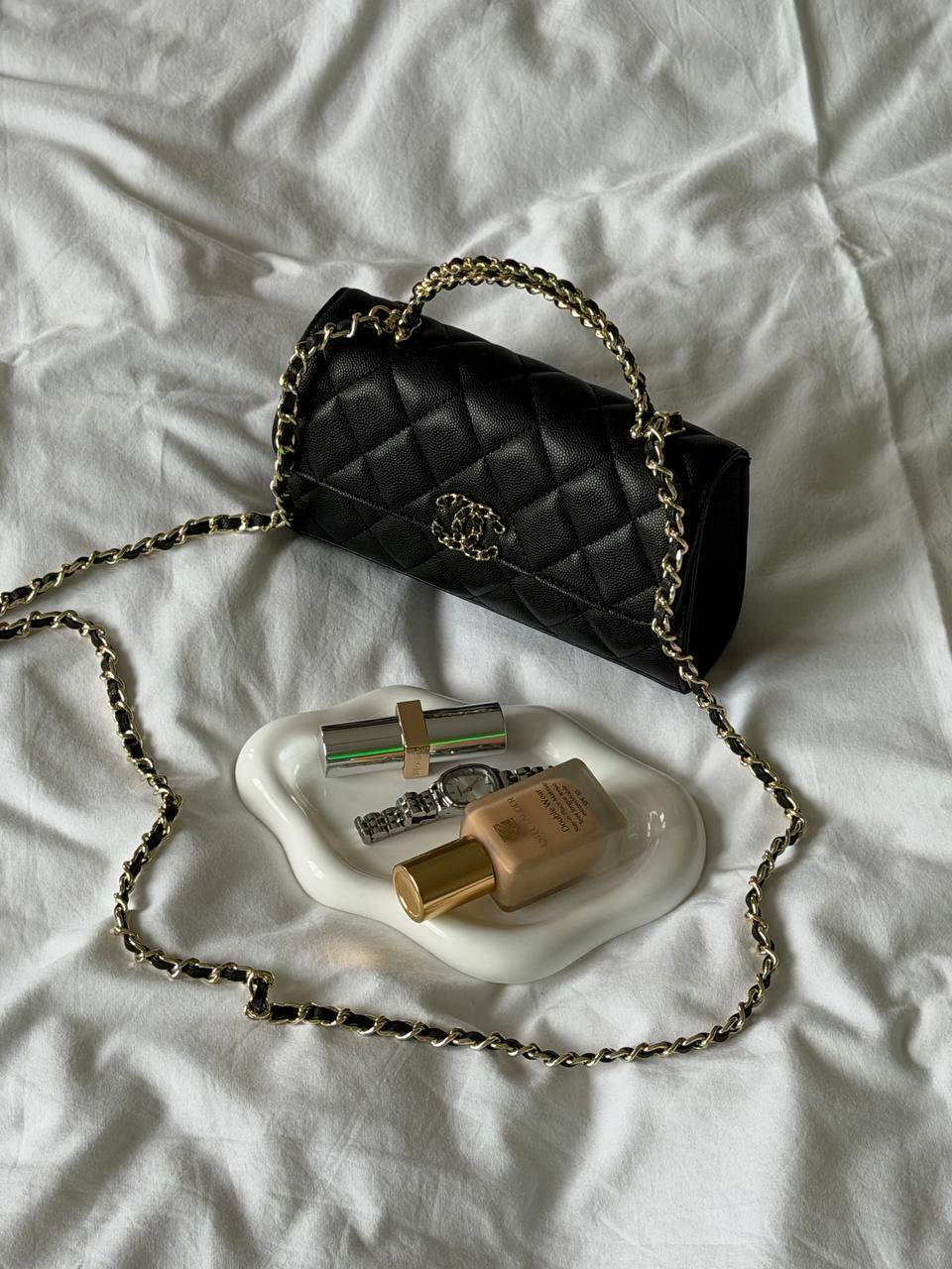 Chanel long flap wallet in black grained shiny - 6