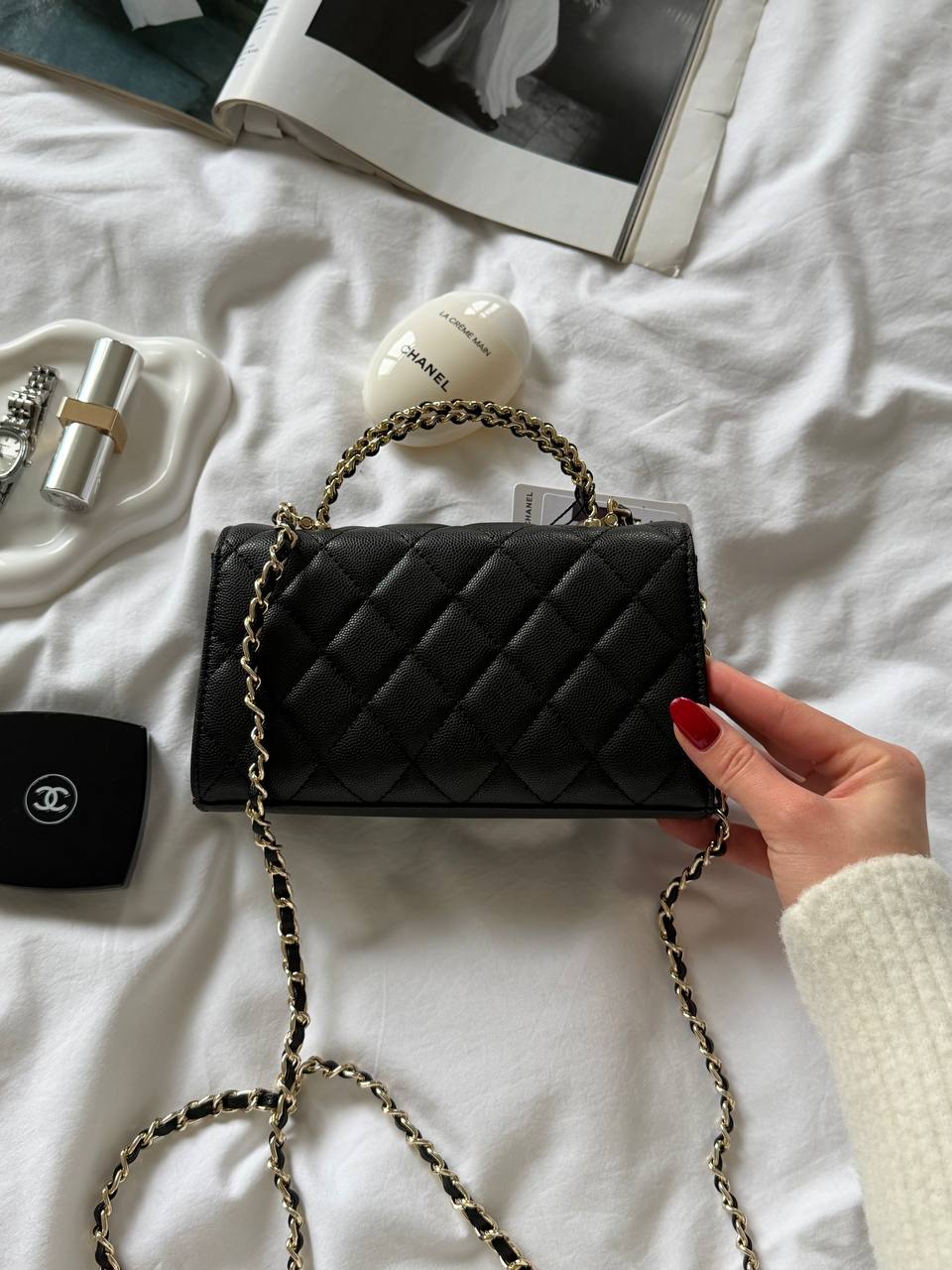 Chanel long flap wallet in black grained shiny - 7