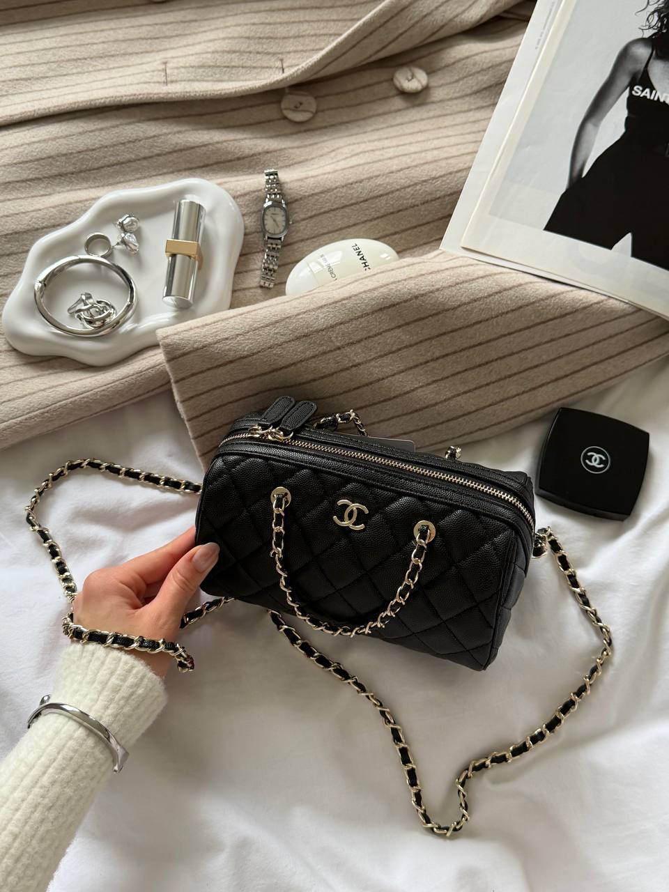 Chanel Mini Boston Chain Shoulder bag Black/Gold - 7