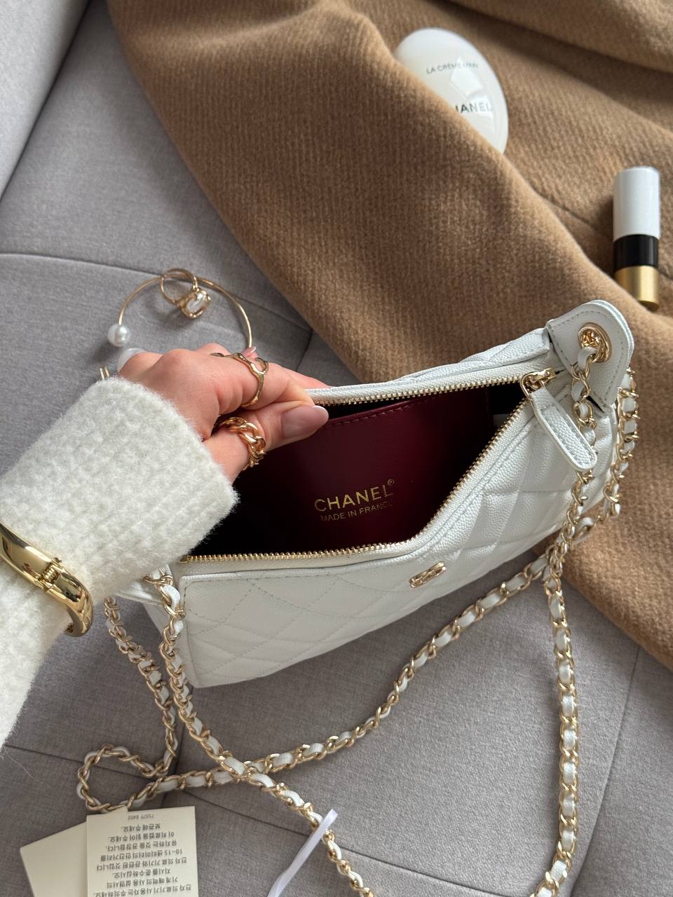 Chanel Mini Boston Chain Shoulder bag White/Gold - 13