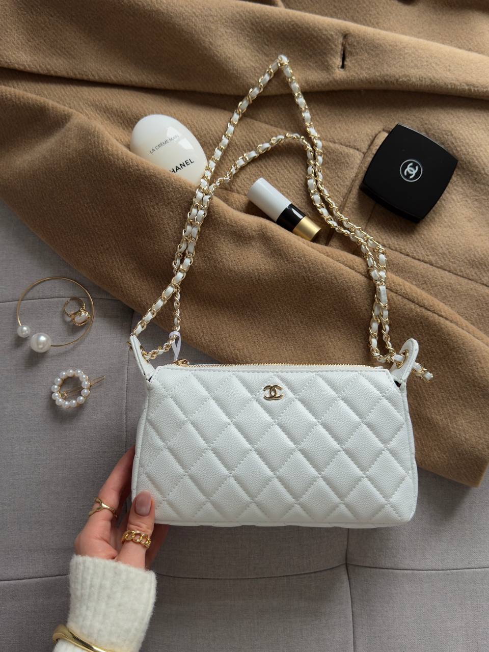Chanel Mini Boston Chain Shoulder bag White/Gold - 3