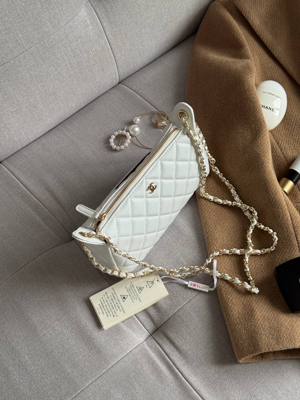 Chanel Mini Boston Chain Shoulder bag White/Gold - 6