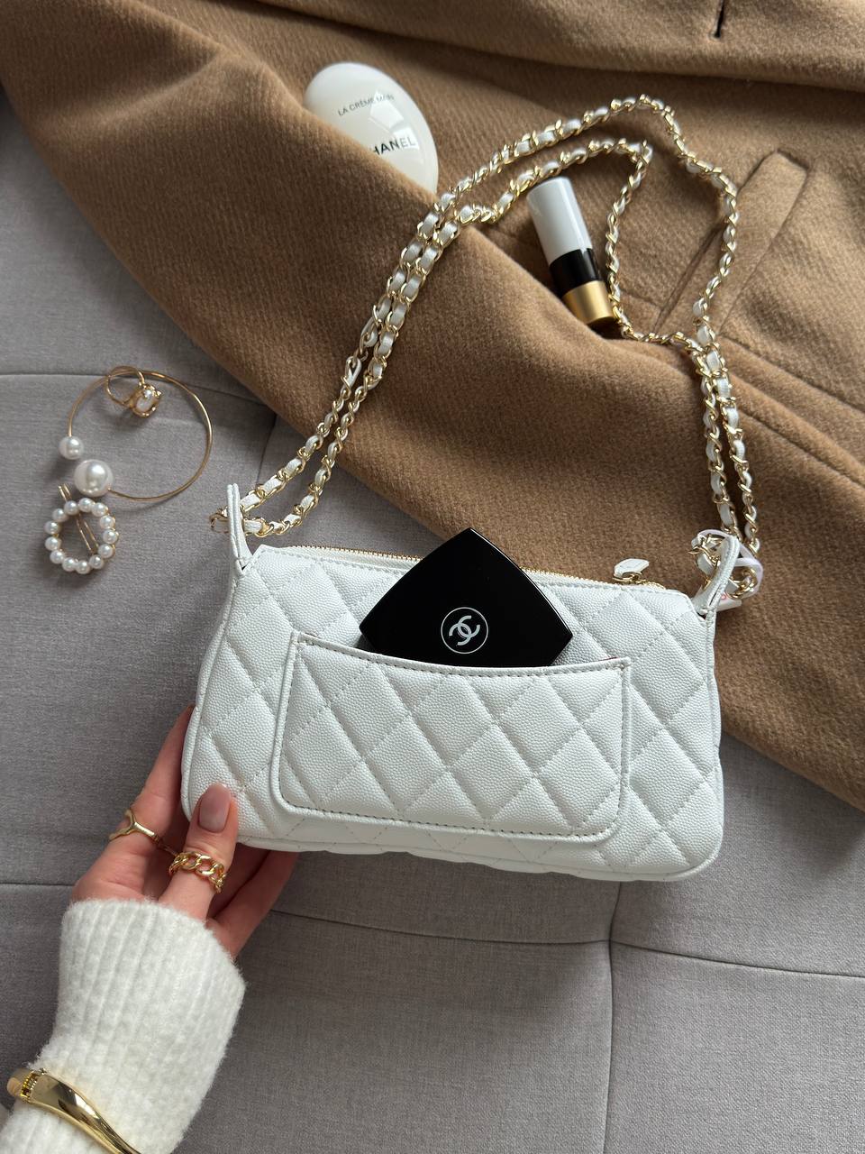 Chanel Mini Boston Chain Shoulder bag White/Gold - 9
