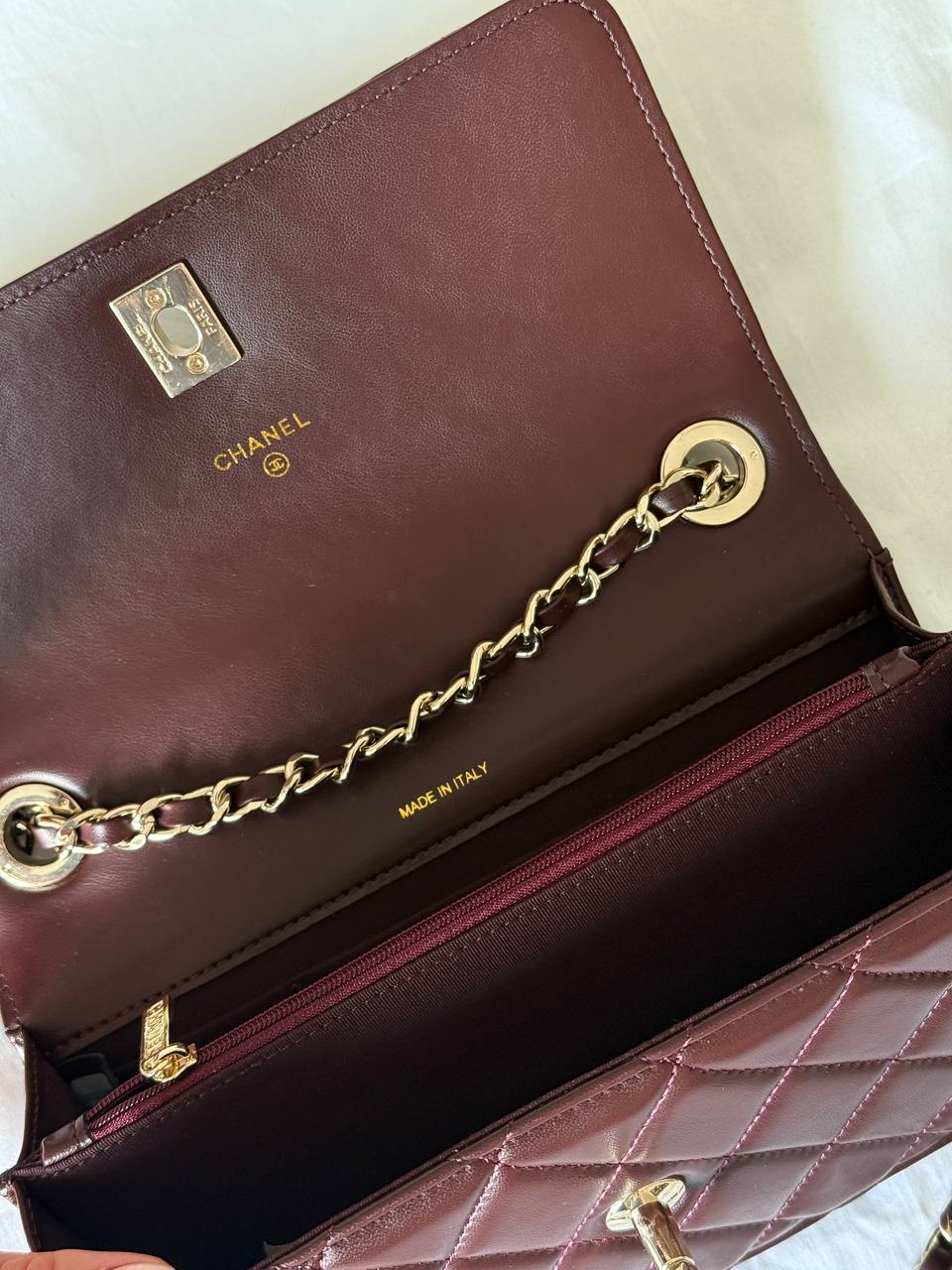 Chanel Mini Flap Bag with Top Handle Lambskin Burgundy - 8