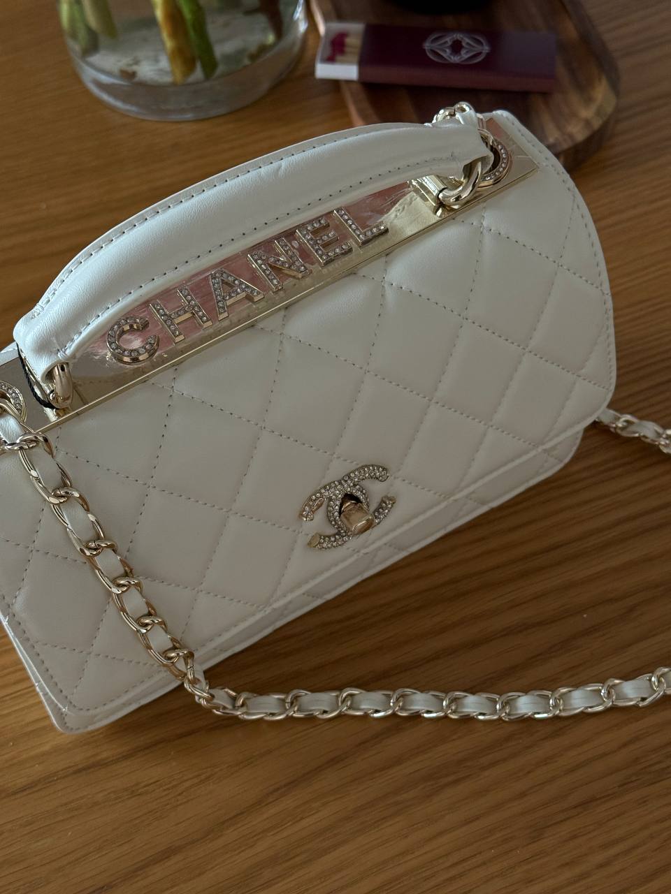 Chanel Mini Flap Bag with Top Handle Lambskin Milk/Gold - 7