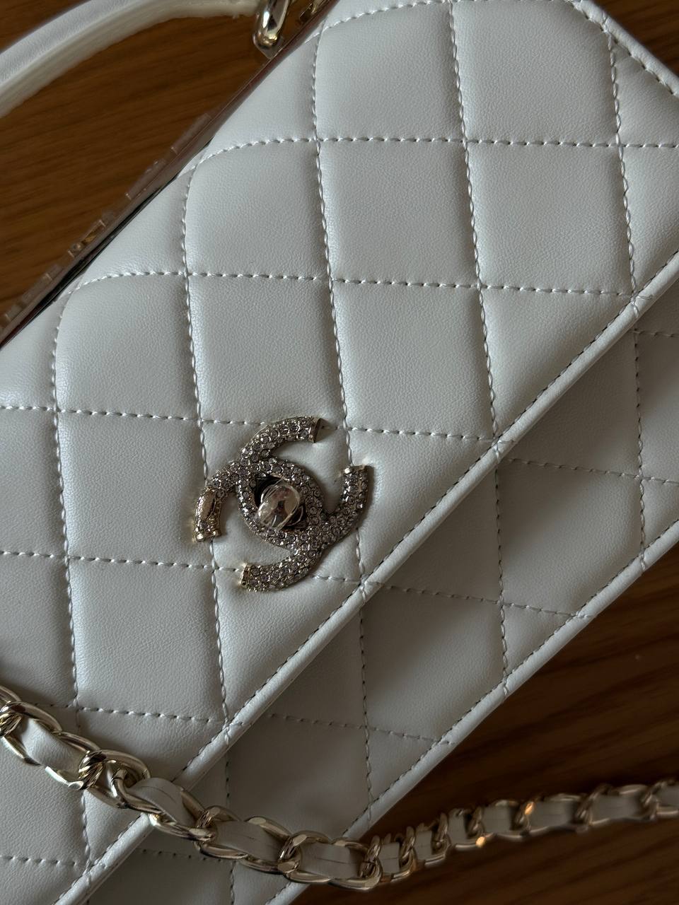 Chanel Mini Flap Bag with Top Handle Lambskin Milk/Gold - 8