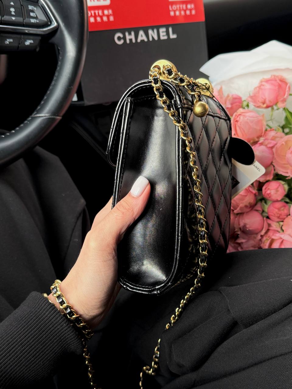 Chanel Pearl Crush Phone Case With Chain Lambskin Black - 9