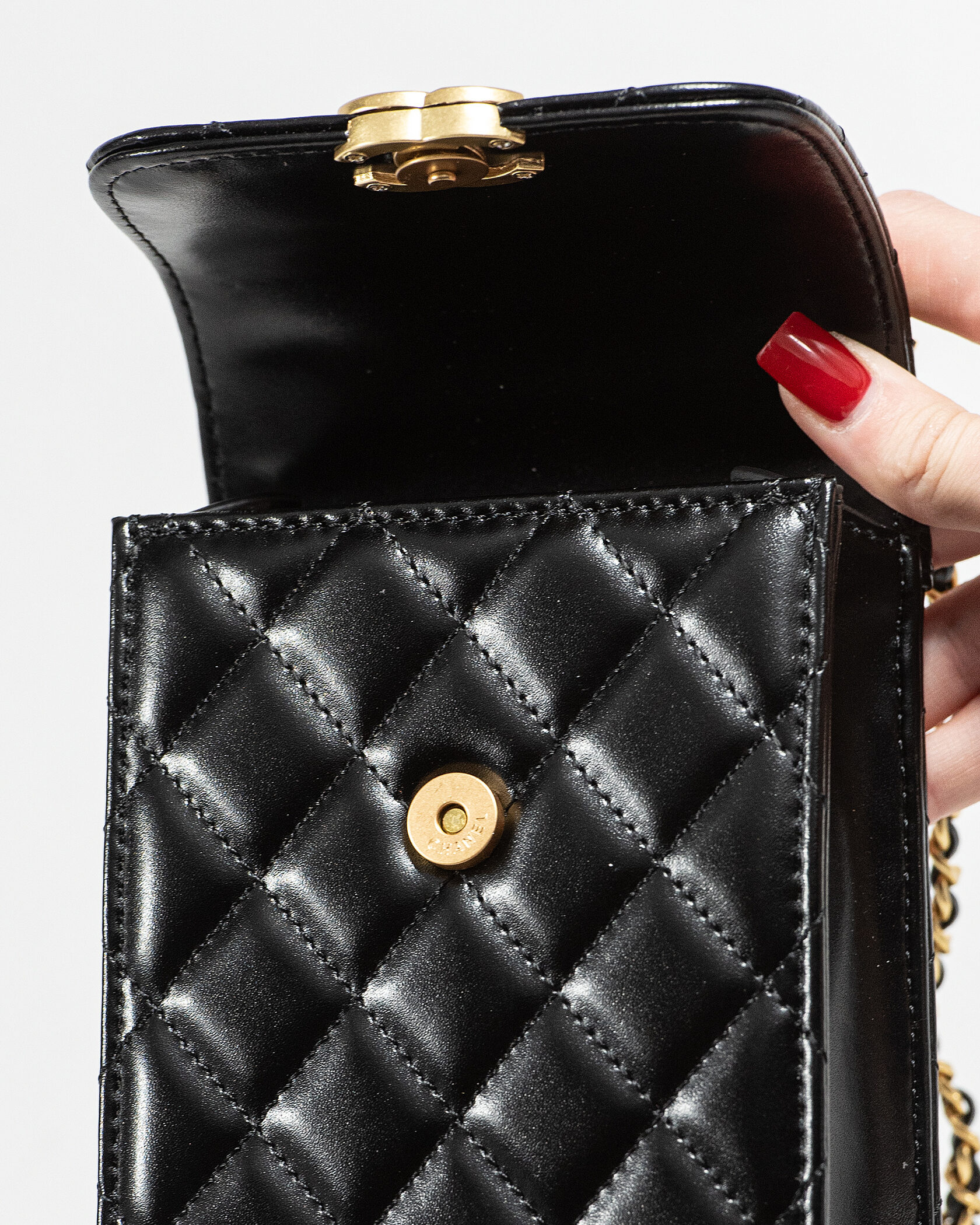 Chanel Pearl Crush Phone Case With Chain Lambskin Black - 13