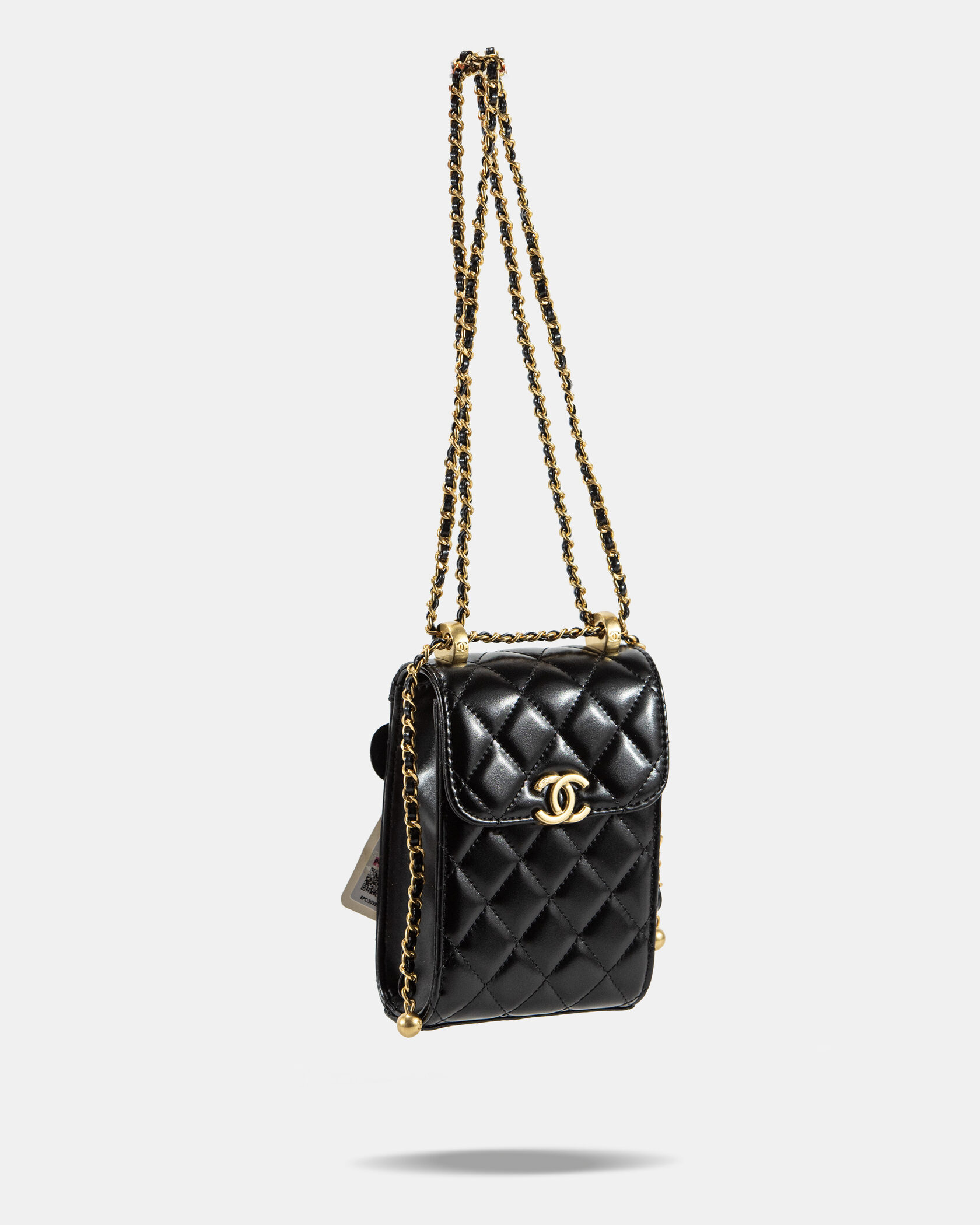 Chanel Pearl Crush Phone Case With Chain Lambskin Black - 6