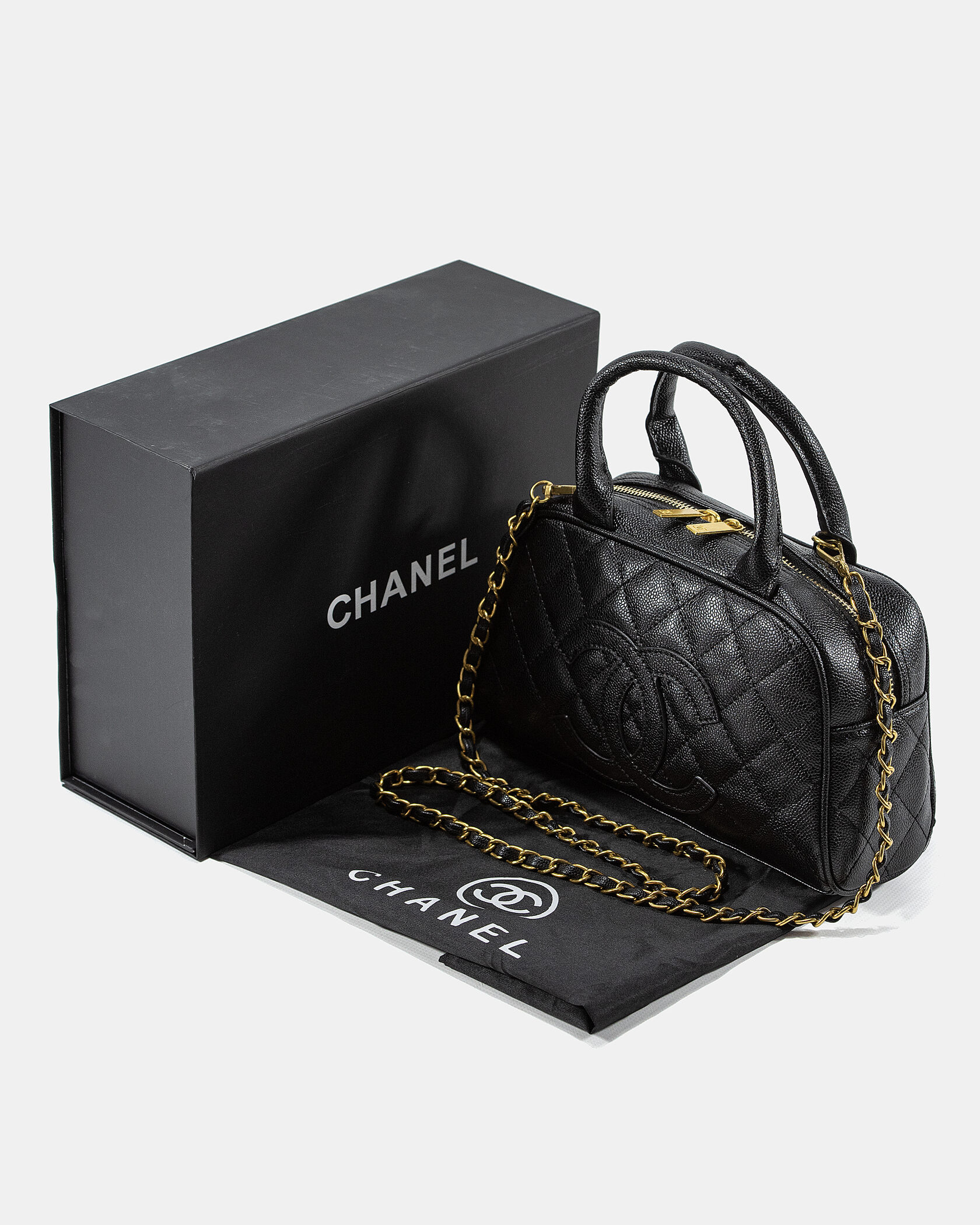 Chanel Small Bowling Bag in Black Caviar Leather - 2