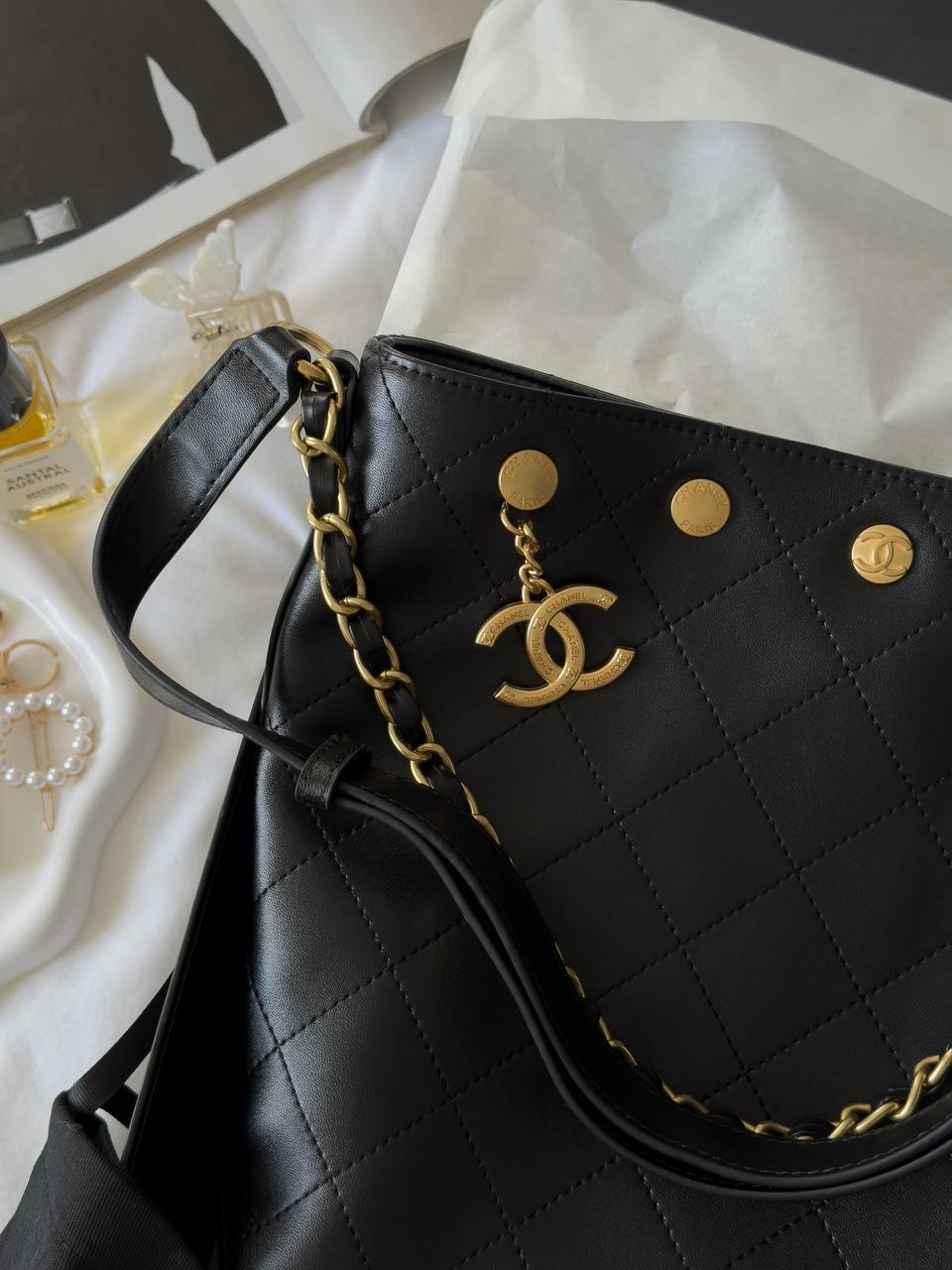 Chanel Small CC Quilted Shopping Bag Milk/Gold - 7