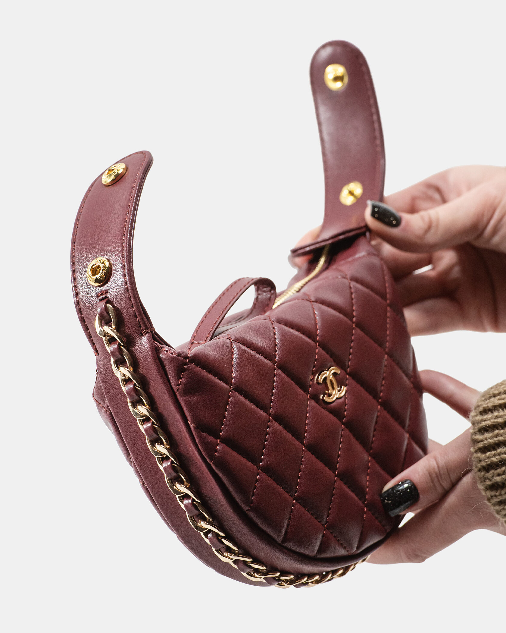 Chanel Small Hobo Bag Burgundy Lambskin with Gold-Tone Metal - 11