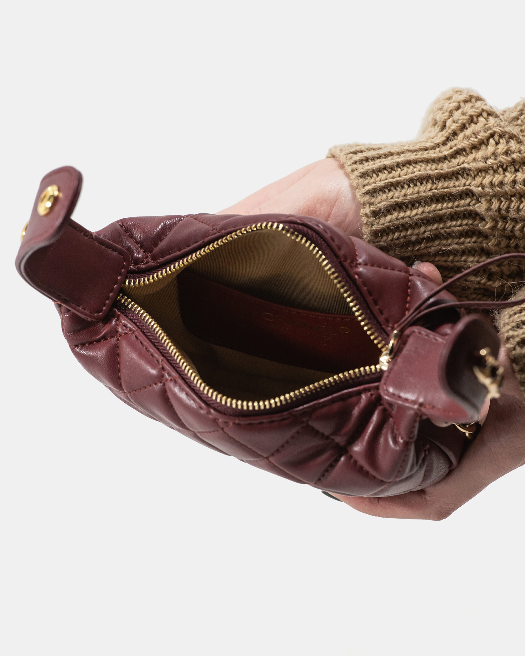 Chanel Small Hobo Bag Burgundy Lambskin with Gold-Tone Metal - 12