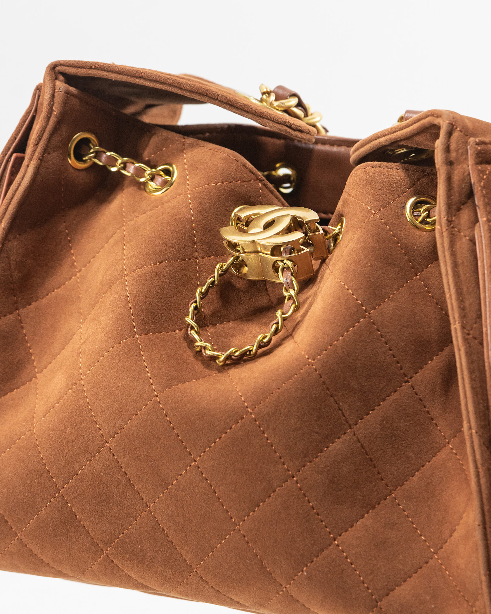 Chanel Vintage CC Logo Quilted Suede Flap Shoulder Bag Brown - 6