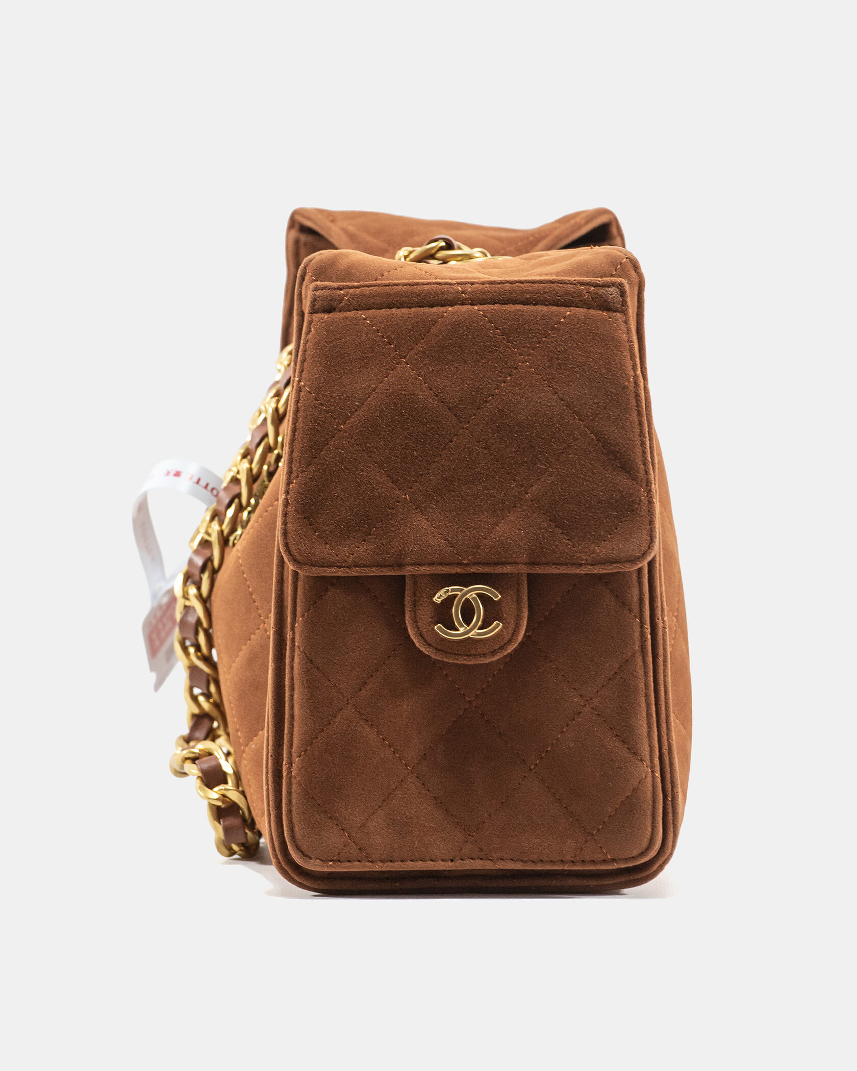 Chanel Vintage CC Logo Quilted Suede Flap Shoulder Bag Brown - 7