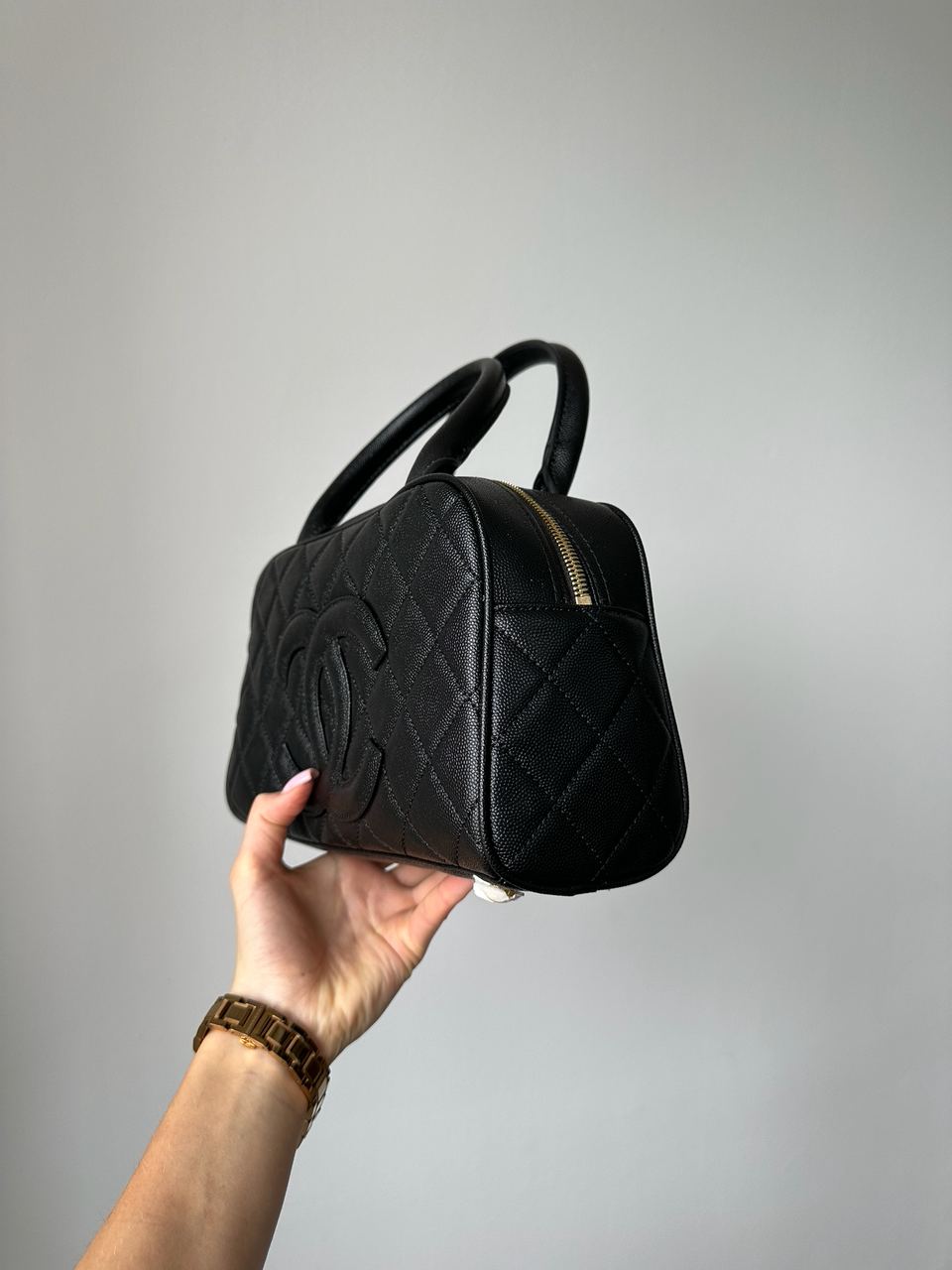 Chanel Vintage CC Quilted Caviar Bowling Bag Black - 4