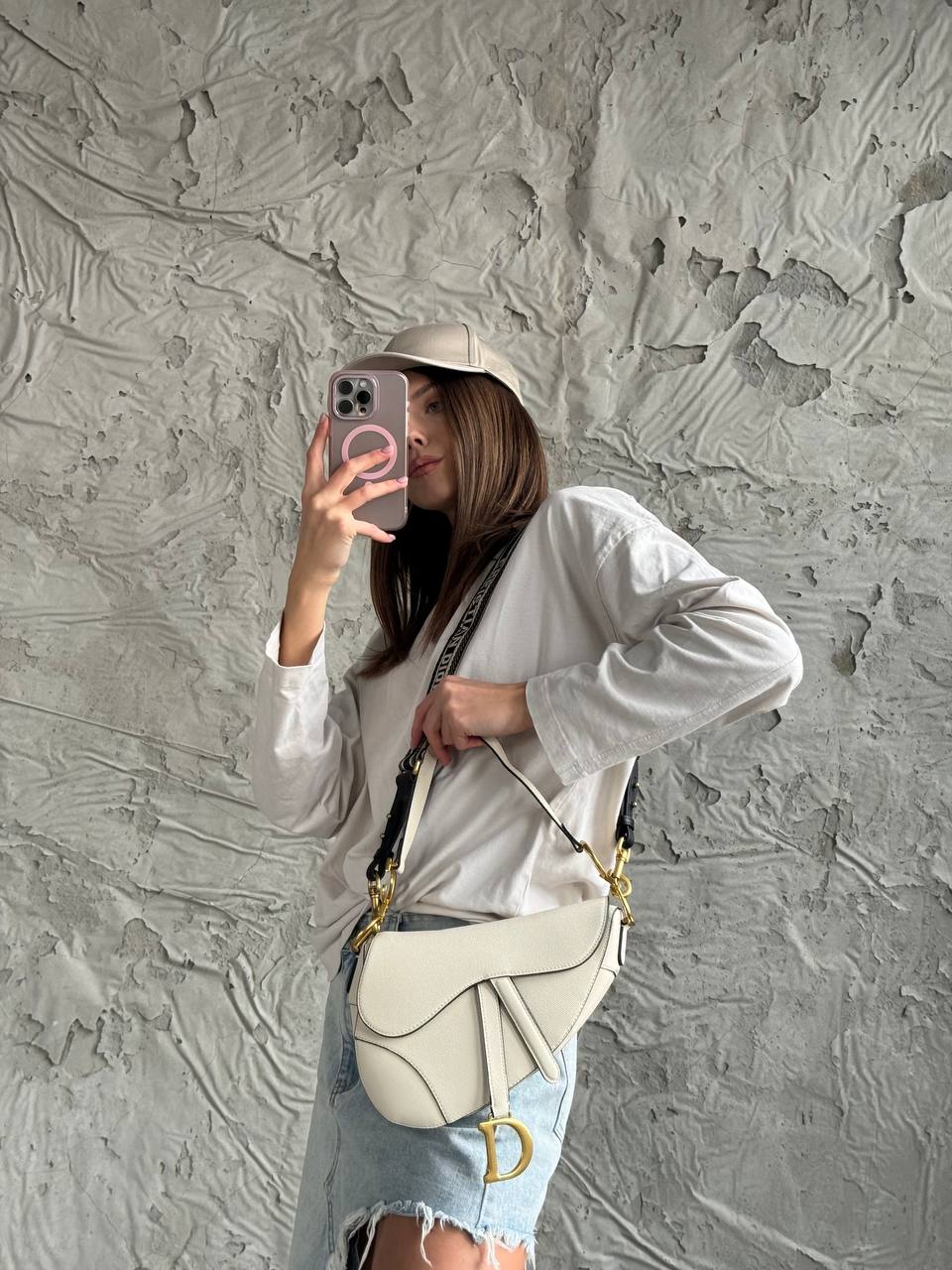 Christian Dior Cream Leather Saddle Bag - 2