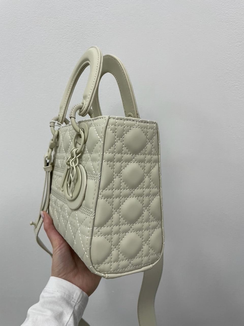 Christian Dior Latte Ultramatte Cannage Calfskin Mini Lady Dior Beige - 11