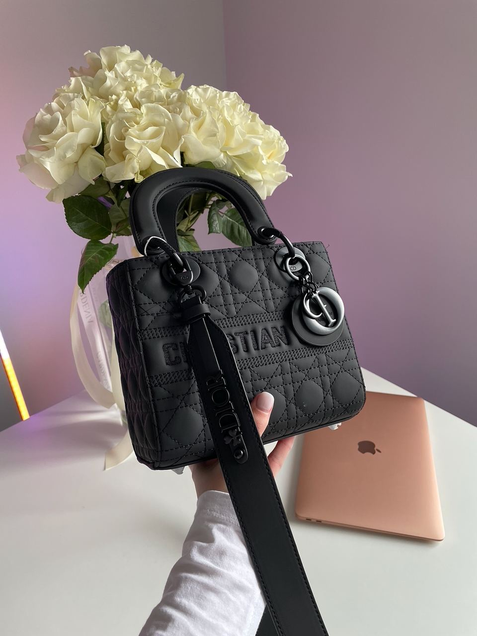 Christian Dior Latte Ultramatte Cannage Calfskin Mini Lady Dior Black - 4