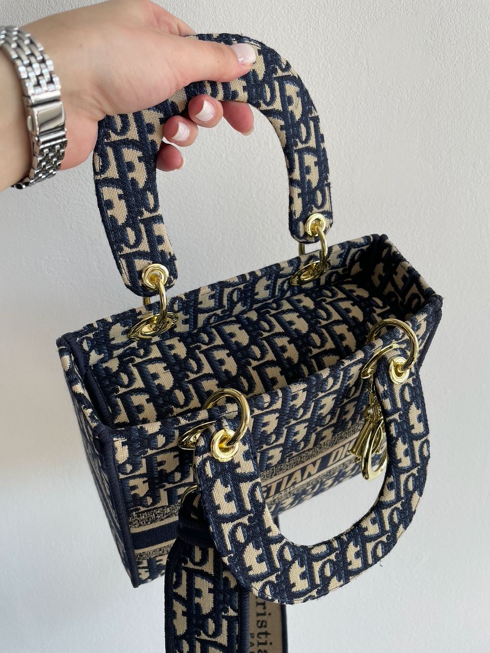 Christian Dior Medium Lady D-Lite Bag Blue/Beige - 22