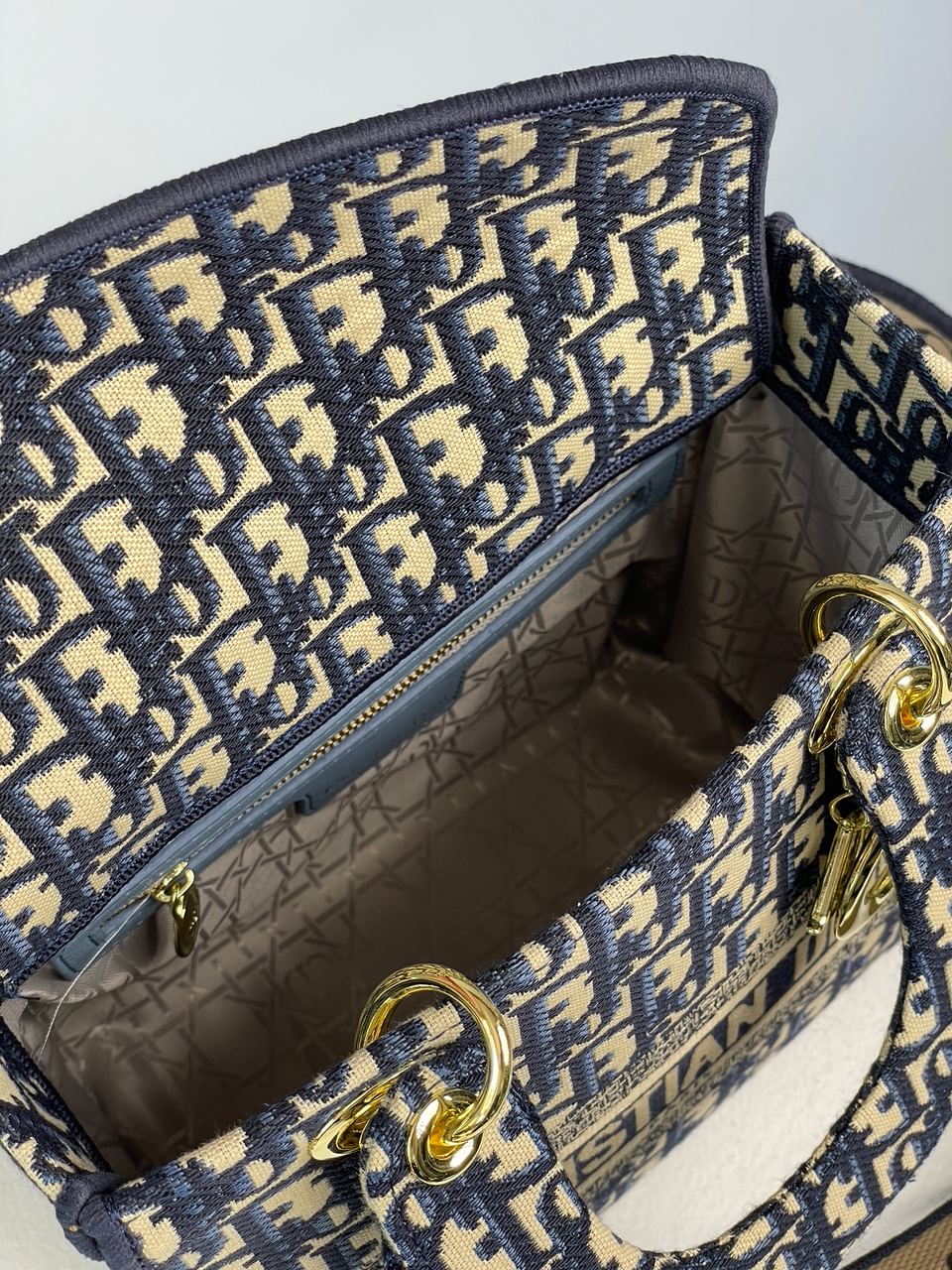 Christian Dior Medium Lady D-Lite Bag Blue/Beige - 24