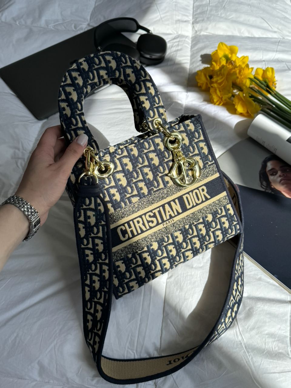 Christian Dior Medium Lady D-Lite Bag Blue/Beige - 9