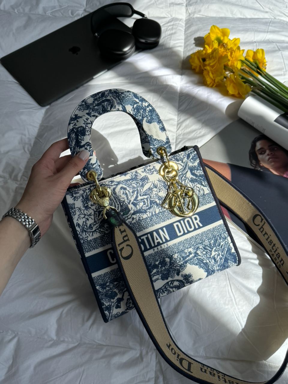 Christian Dior Medium Lady D-Lite Bag Blue/White - 3